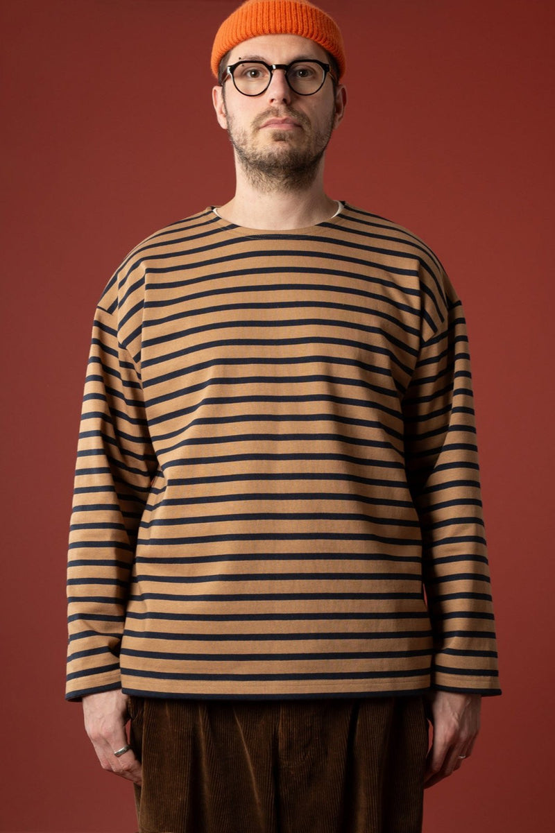 Oversized camel marinière striped dark navy blue - Le Minor x Flâneurs