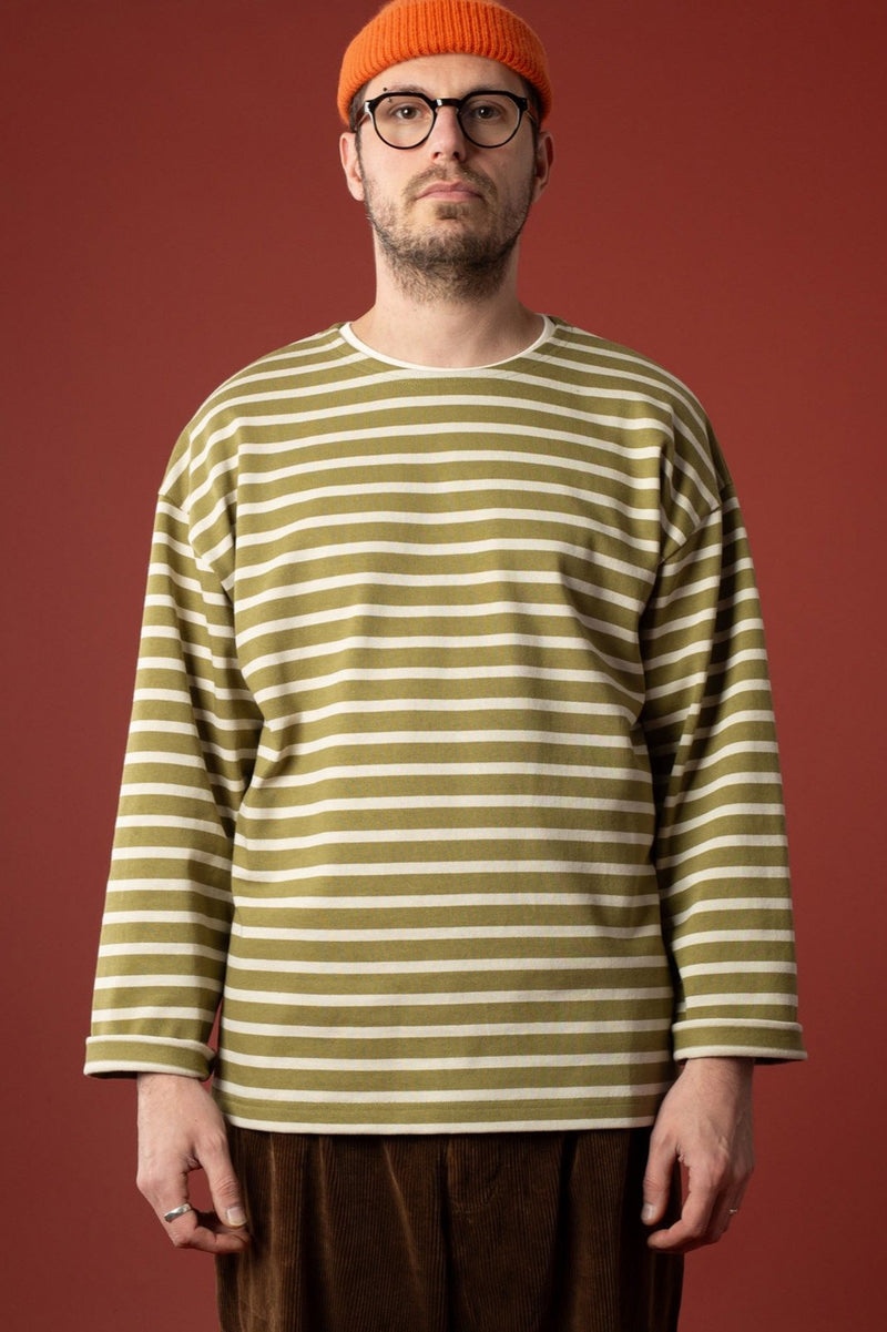 Oversized khaki green marinière striped sandy - Le Minor x Flâneurs