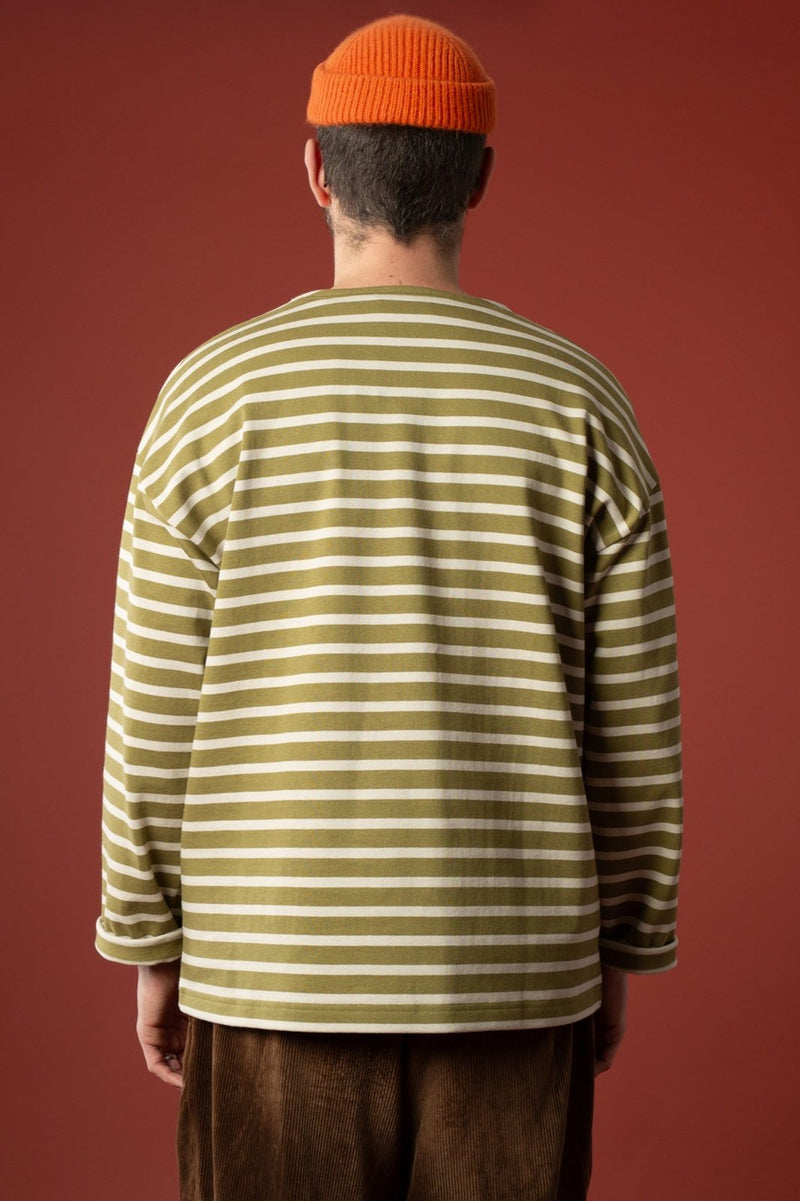 Oversized khaki green marinière striped sandy - Le Minor x Flâneurs