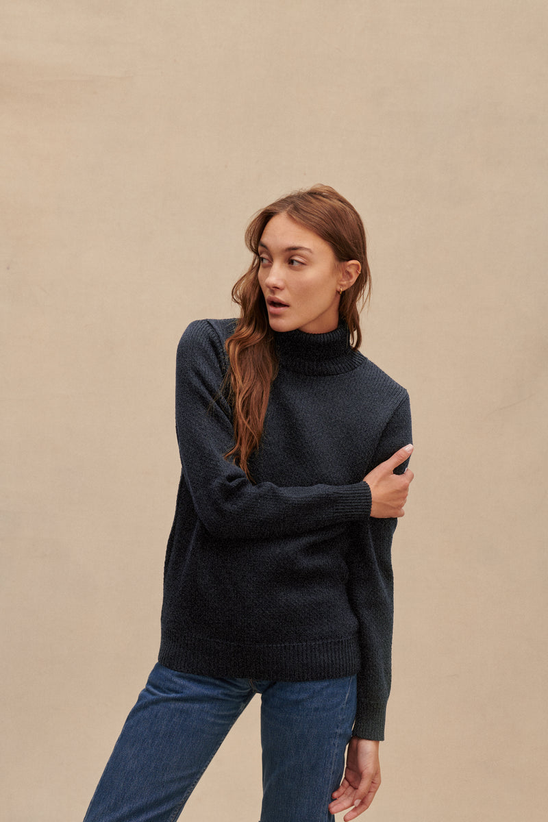 Pull col roulé norvégien femme gris anthracite Le Minor 