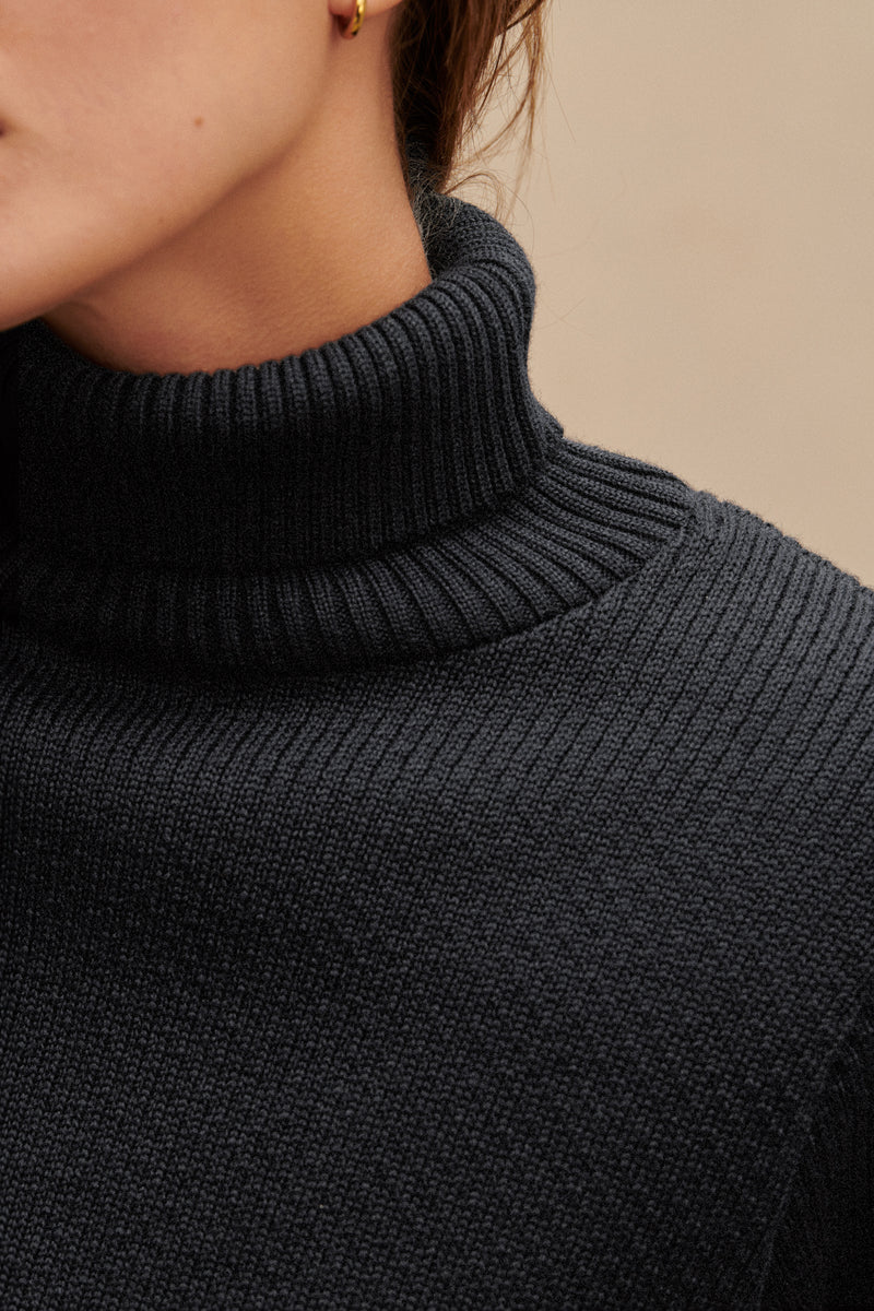 Pull col roulé norvégien femme gris anthracite Le Minor 