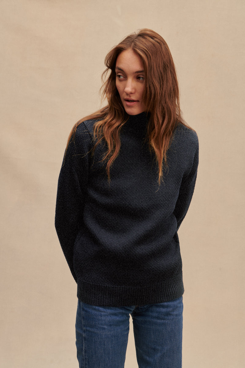 Pull col roulé norvégien femme gris anthracite Le Minor 
