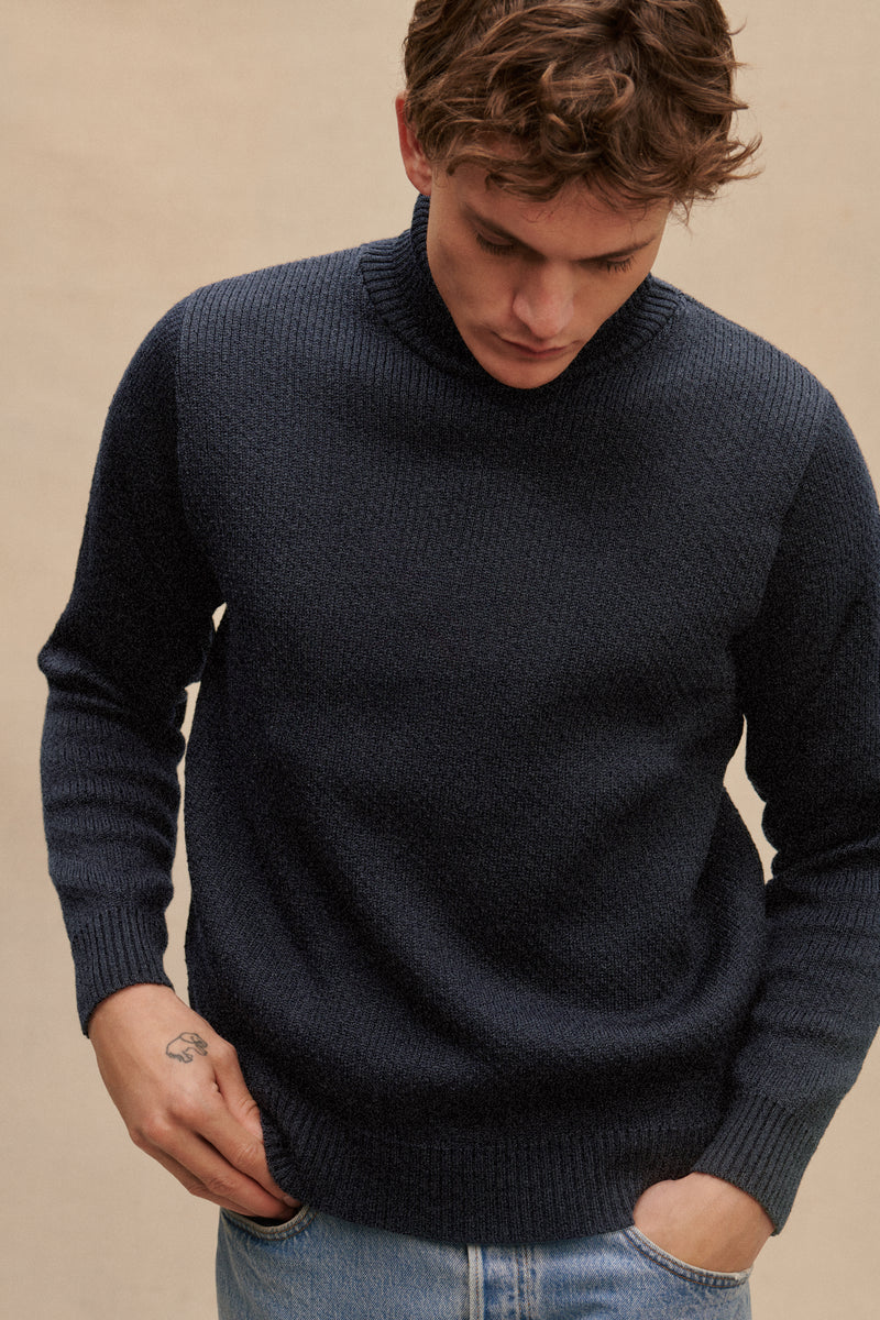 Pull col roulé norvégien homme gris anthracite Le Minor 