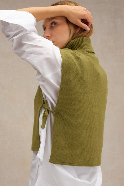 Women's acid olive merino wool turtleneck dickey
