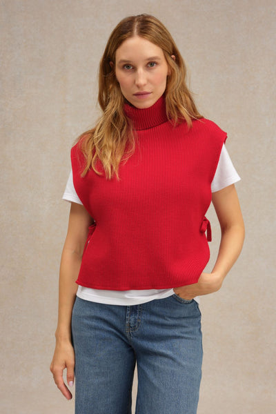 Women's red merino wool turtleneck dickey