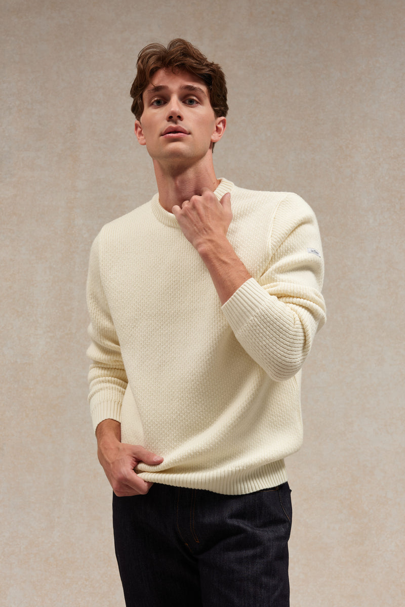 Pull col rond Norvégien écru pour homme