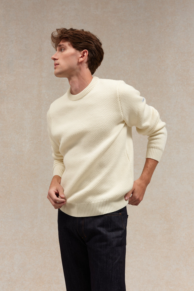 Pull col rond Norvégien écru pour homme