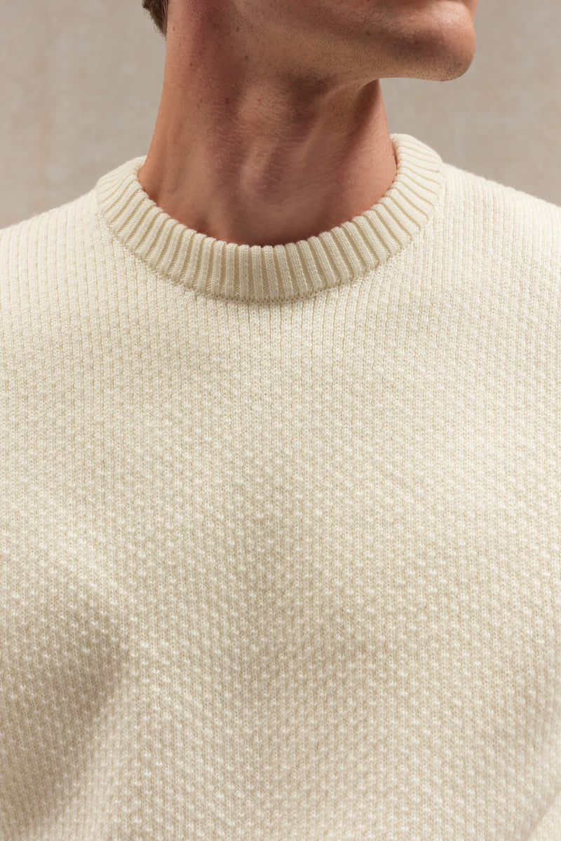 Pull col rond Norvégien écru pour homme