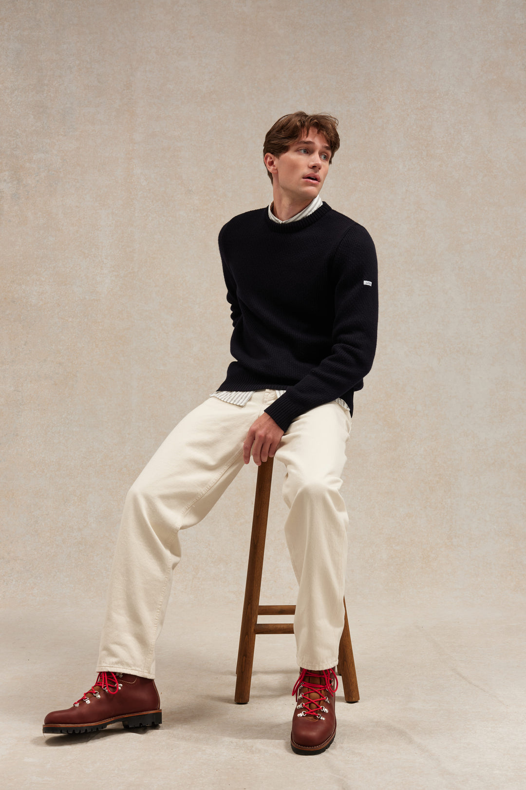 Men's navy blue round-neck Norwegian sweater | Le Minor