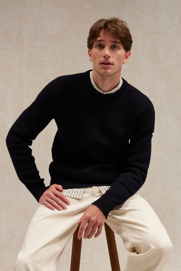 Sweater Pull Laine Col Rond Homme Pull Col Rond Norvégien Bleu