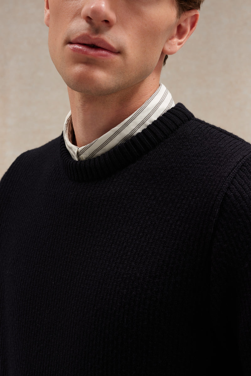 Pull col rond Norvégien bleu marine pour Homme