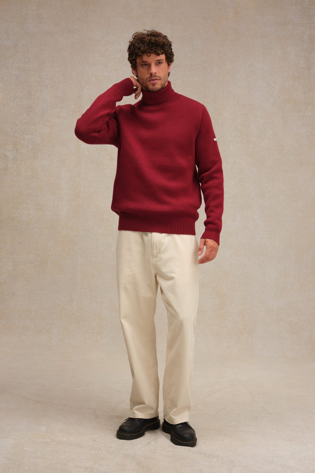 Pull Homme à Motif Norvégien - Col Zippé, Patchs Coude | Style Rustique Chaud Pour Hiver