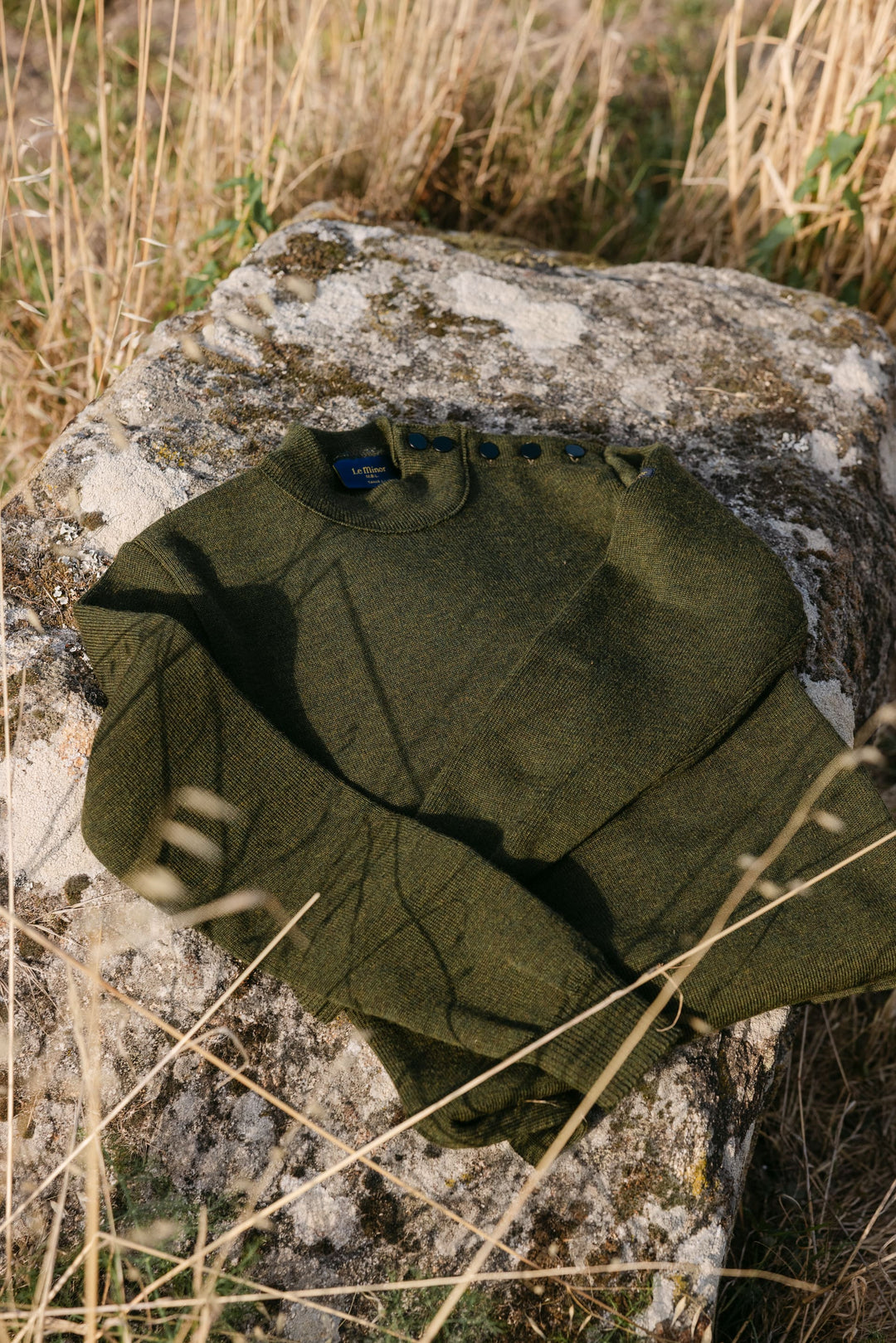 Men's olive sailor sweater in virgin wool | Le Minor