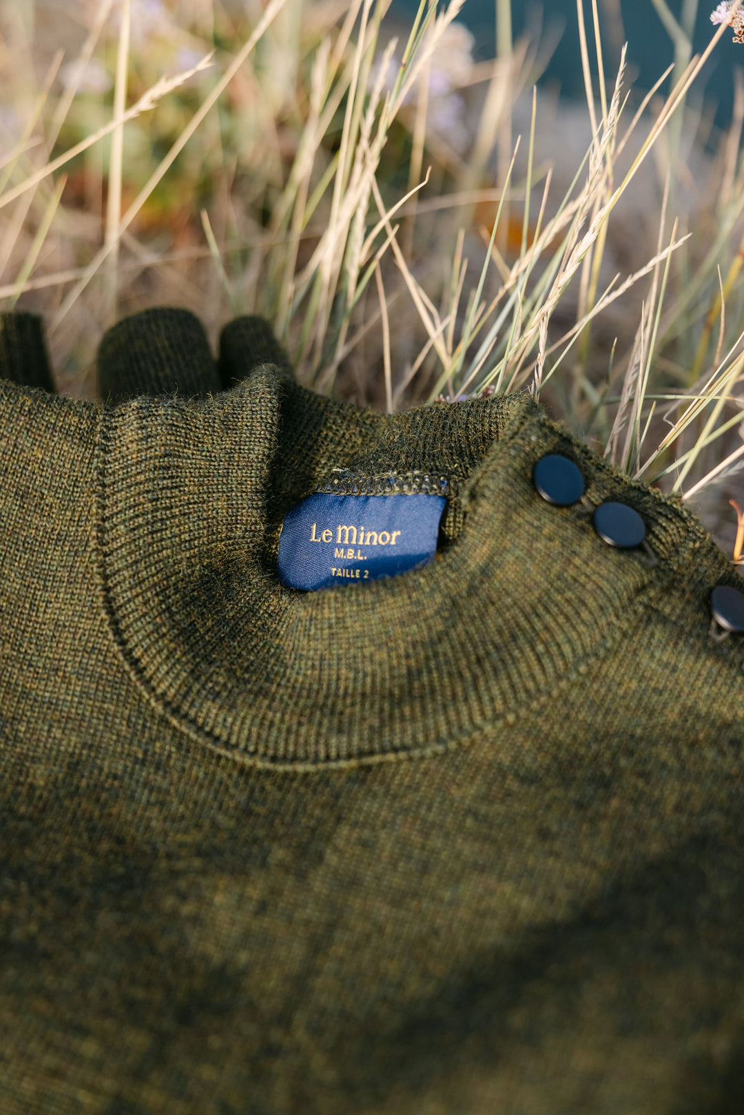 Men's olive sailor sweater in virgin wool | Le Minor