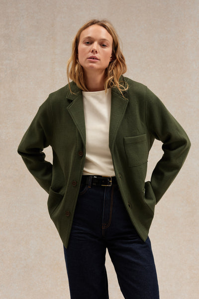 Blazer vert olive en maille Milano, réédition d'un incontournable Le Minor