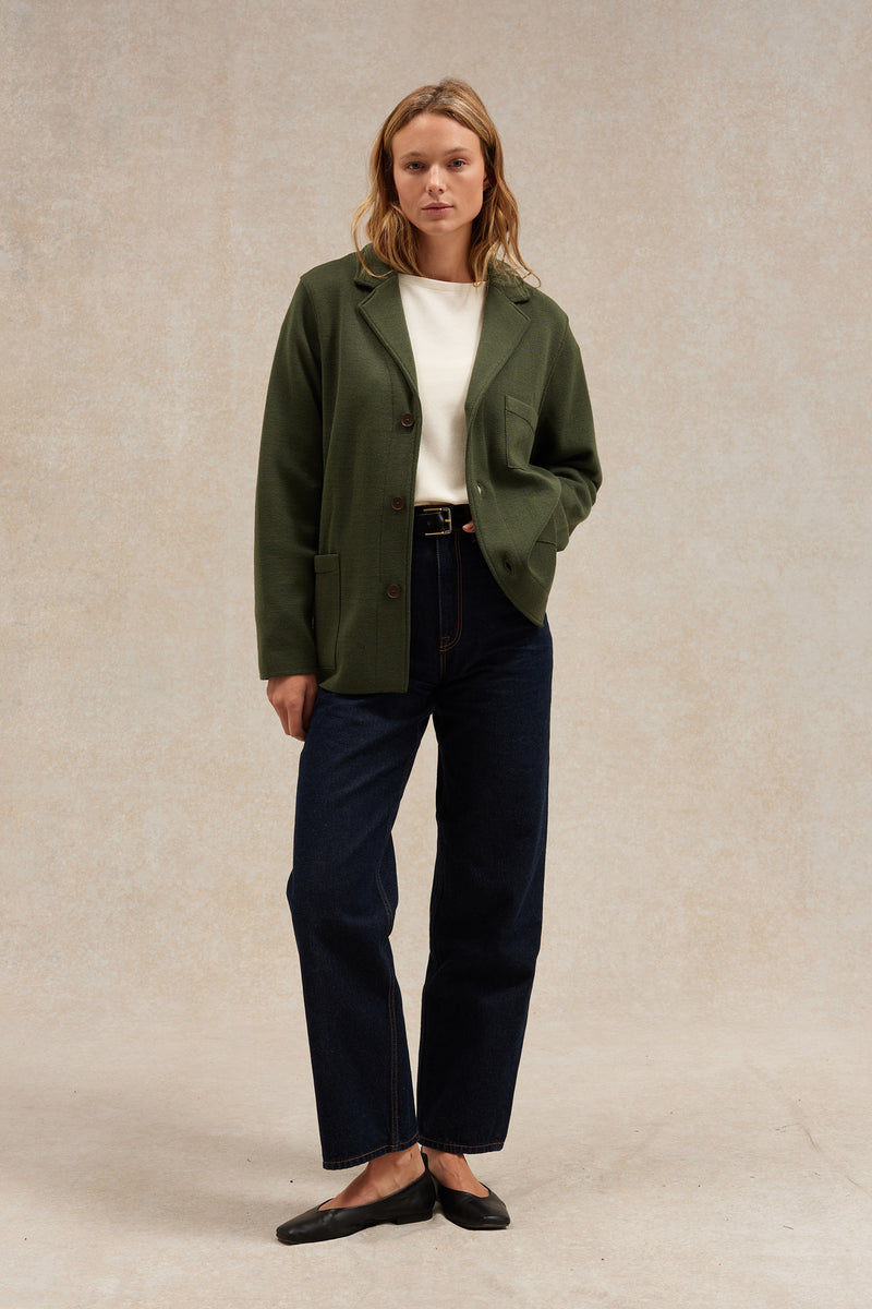 Blazer Milano en laine mérinos, couleur vert olive, pour l&