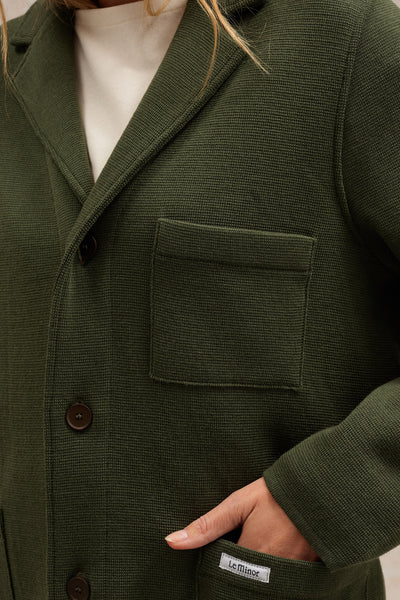 Blazer Milano vert olive en laine mérinos pour femme, fabrication bretonne Le Minor