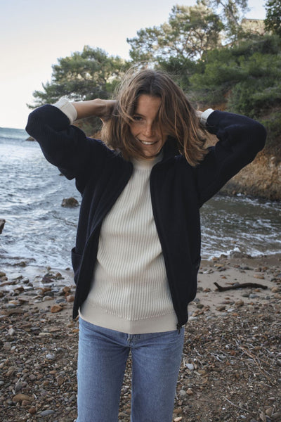 Women's navy blue jacket in virgin wool