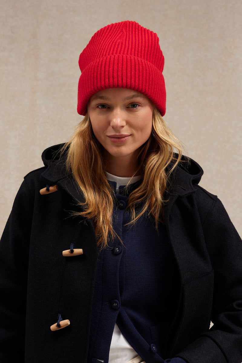 Le bonnet Le Minor en laine mérinos extra-douce, coloris rouge, automne 2025