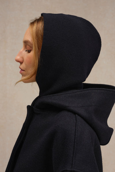 Cagoule bleu marine en laine mérinos pour femme