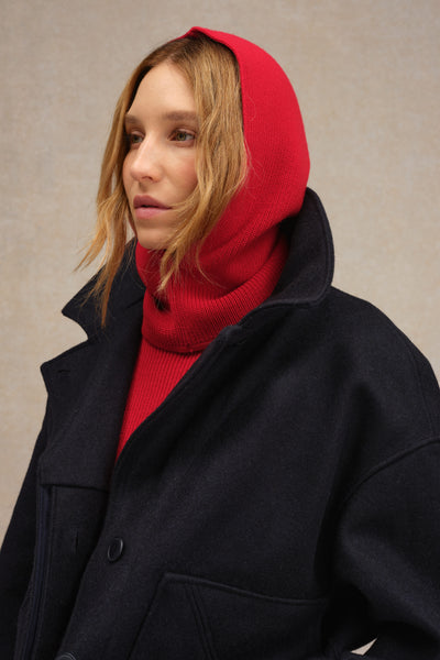 Women's red merino wool balaclava