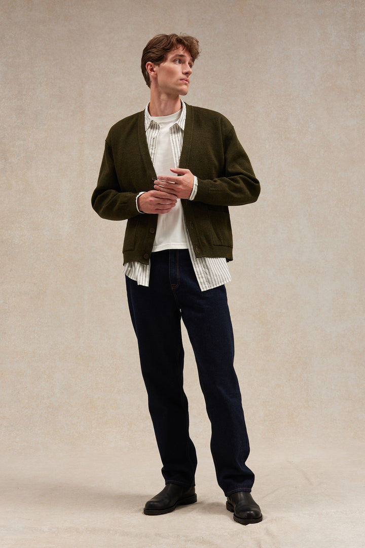 Men's olive green Milano knit cardigan | Le Minor