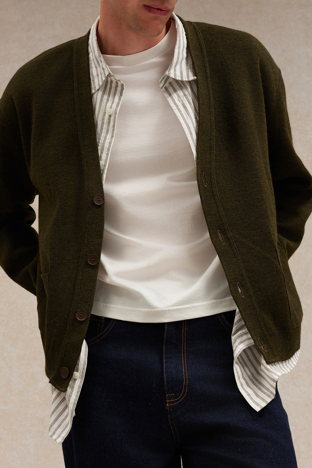 Men's olive green Milano knit cardigan | Le Minor