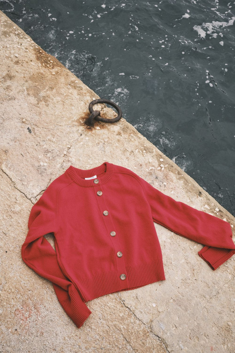 Cardigan rouge en laine mérinos pour femme
