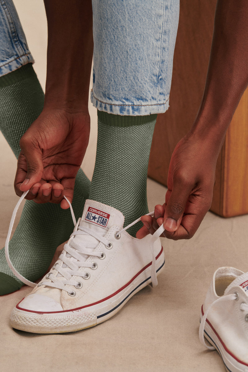 Green olive and offwhite fleece socks