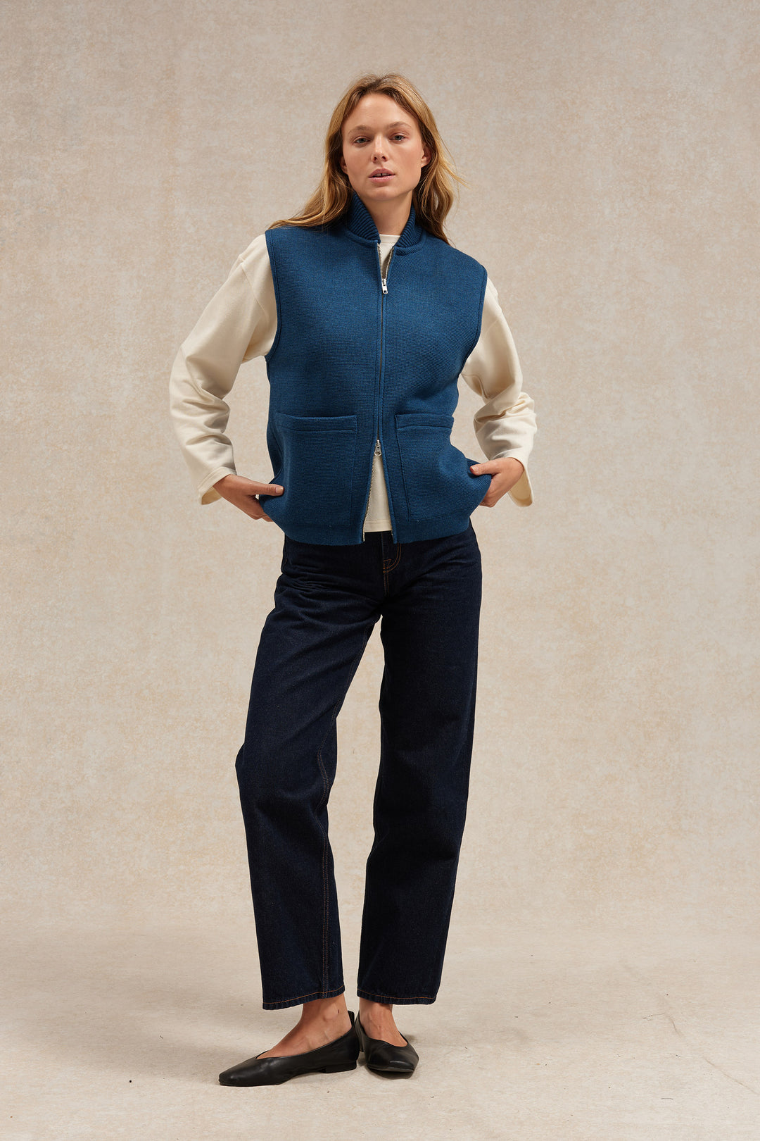 Gilet Zippé Lunatisme Taille M/38 - Beige, Manches Longues, En Alpaga/laine/acrylique, Occasion