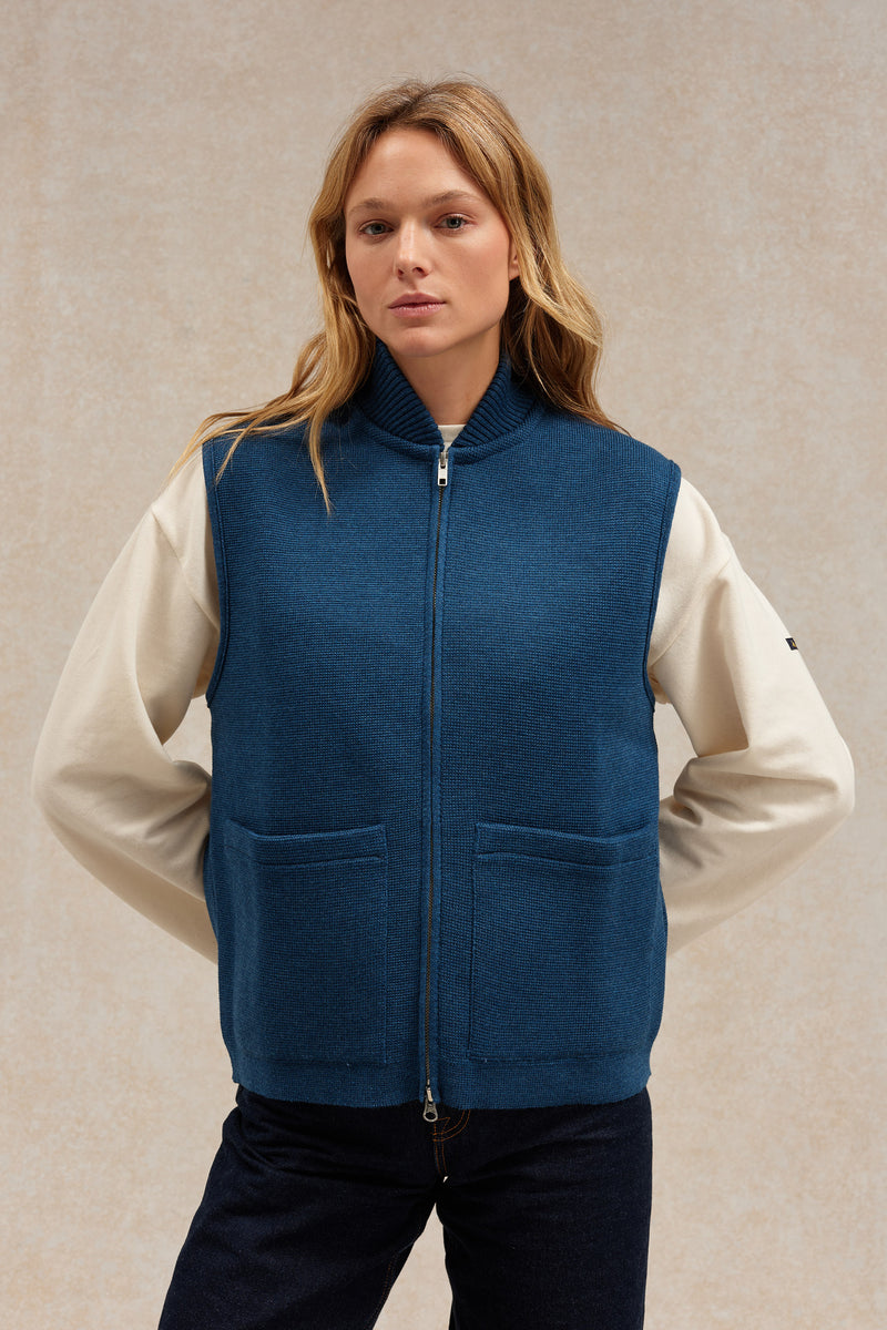 Women's milano knit zipped vest in denim blue Le Minor