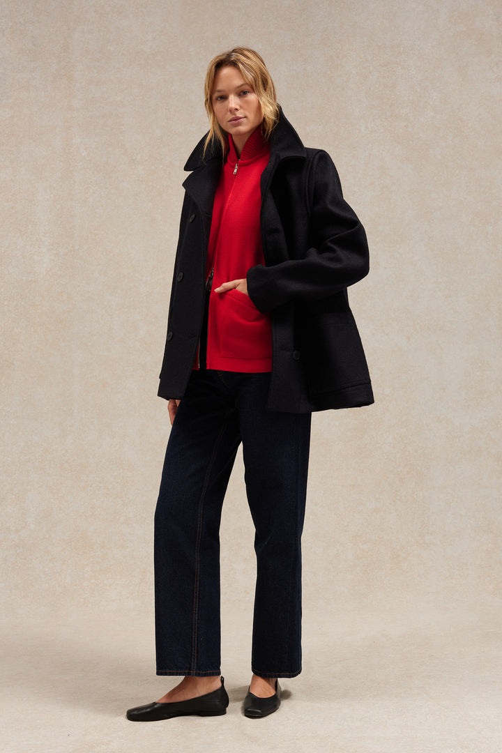 Women's Milano knit red zip vest Le Minor