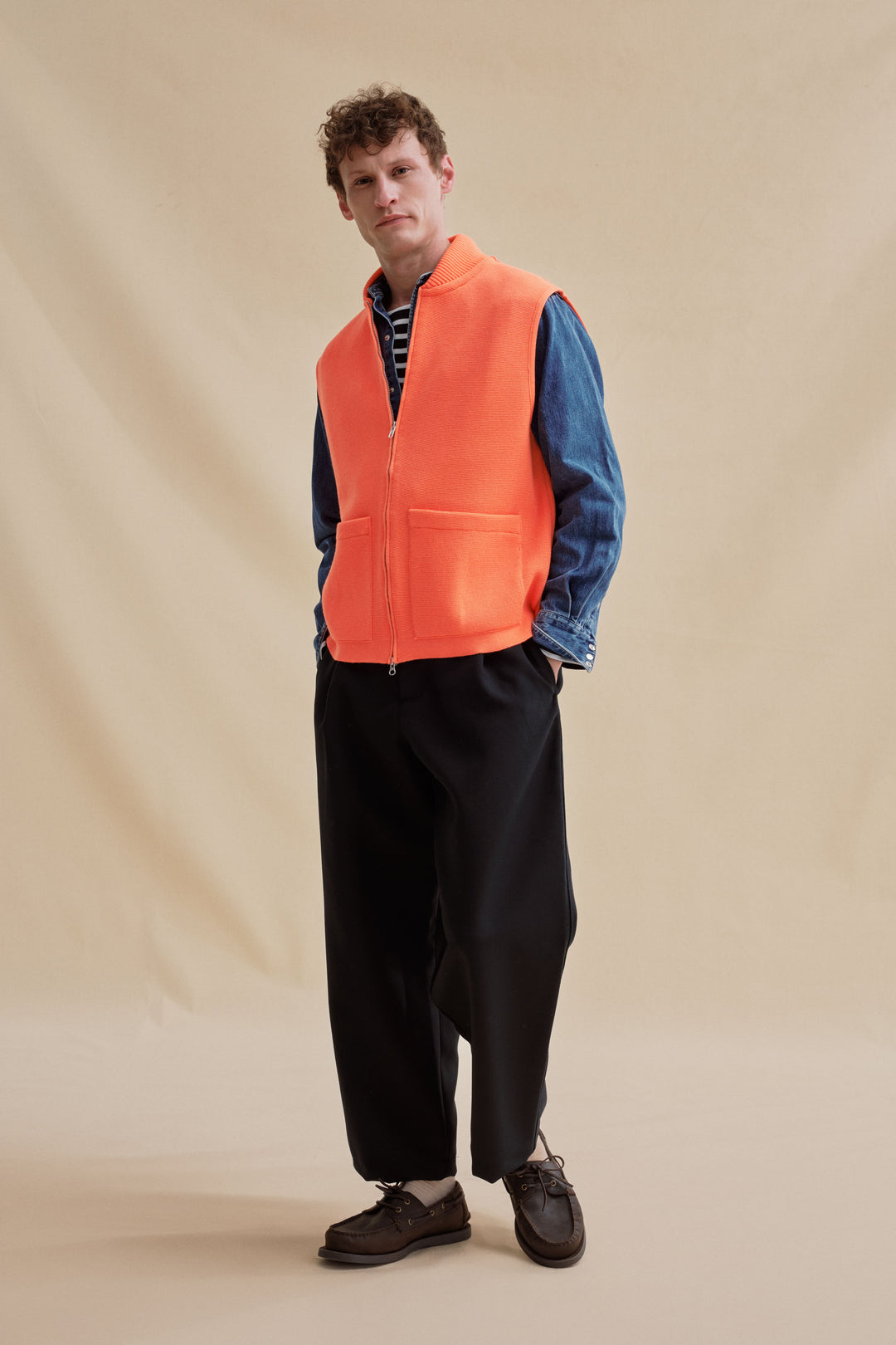 Men's Milano orange merino wool zipped vest | Le Minor