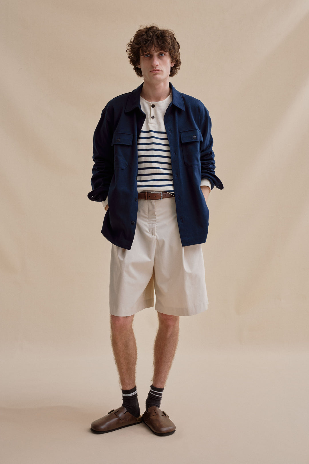 Marinière col boutonné écru et marine pour homme Le Minor