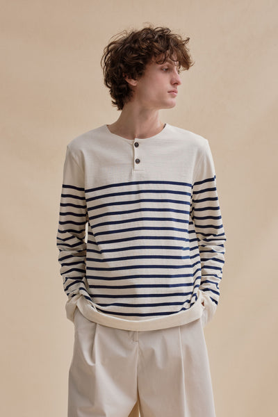 Marinière écru/marine patte polo homme Le Minor