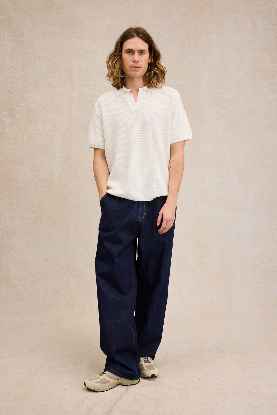 polo dress shirt Men's offwhite knitted in 100% cotton 26EOSS30 SELF PORTRAIT PLEATED CHIFFON Size:5X (30-32)