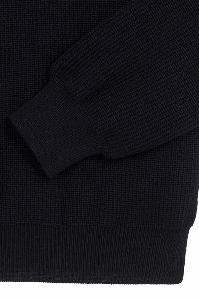 Women's navy blue trucker-neck sweater in virgin wool
