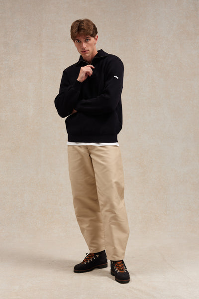 Pull camionneur bleu marine pour homme en laine vierge