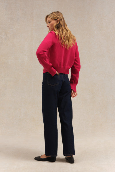 Cardigan framboise en laine mérinos pour femme