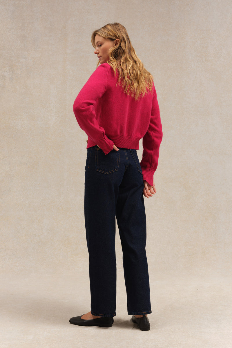 Cardigan framboise en laine mérinos pour femme