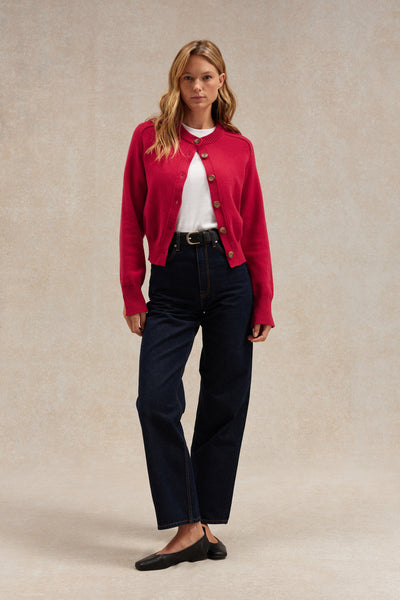 Cardigan framboise en laine mérinos pour femme