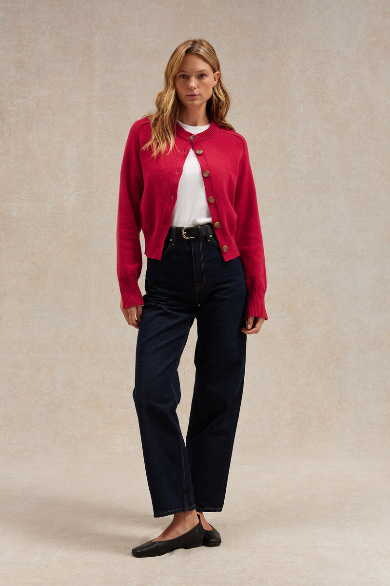 Cardigan framboise en laine mérinos pour femme