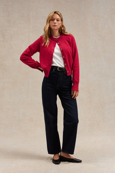 Cardigan framboise en laine mérinos pour femme