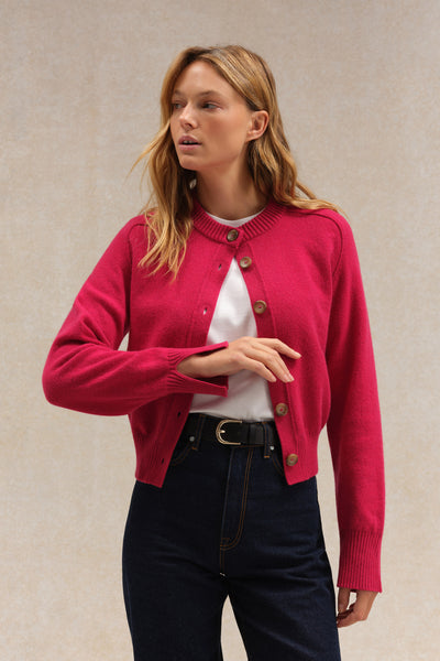 Cardigan framboise en laine mérinos pour femme