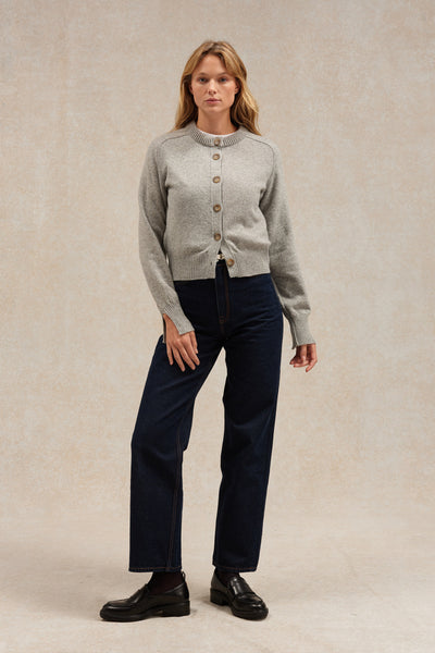 Cardigan gris clair en laine mérinos pour femme