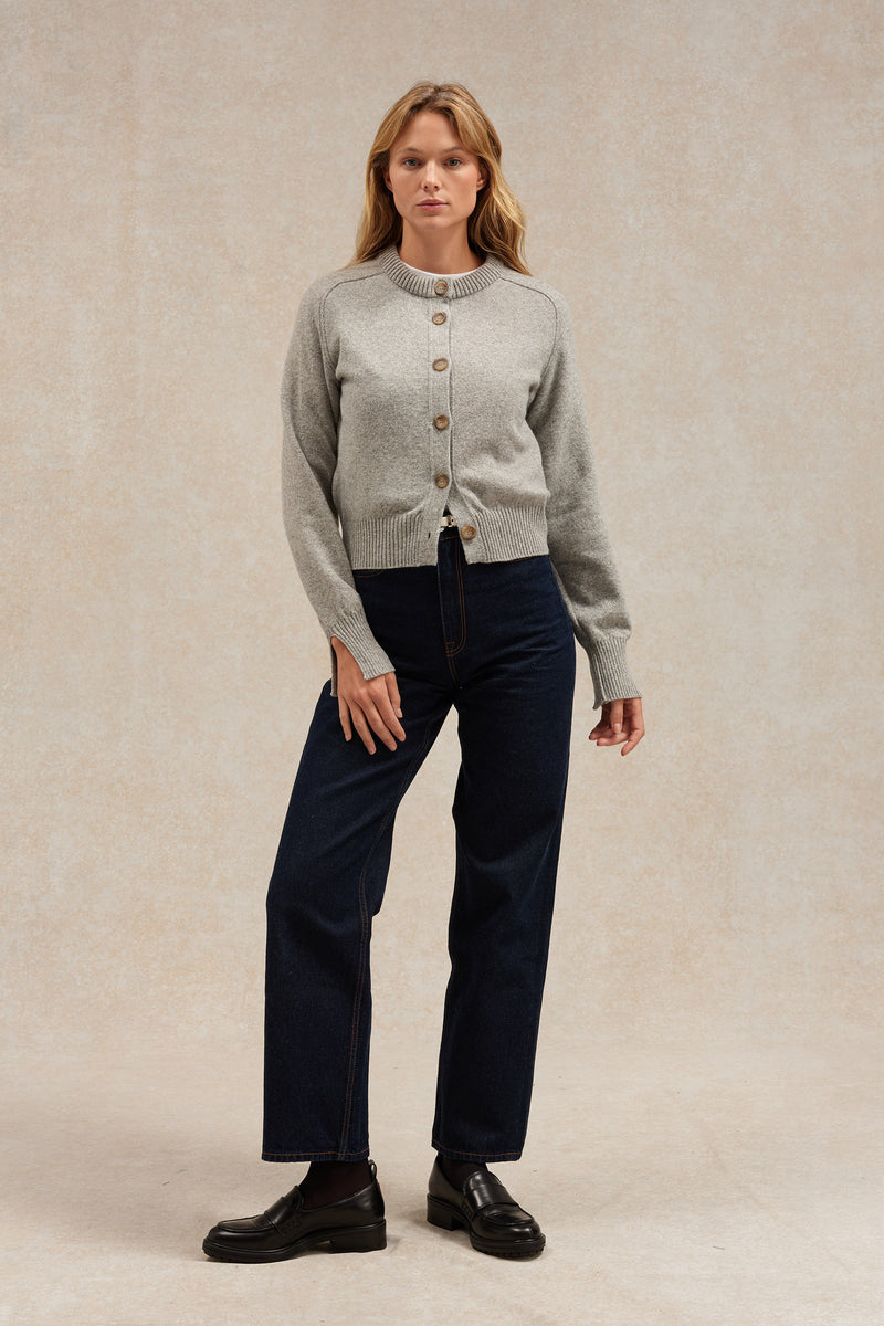 Cardigan gris clair en laine mérinos pour femme