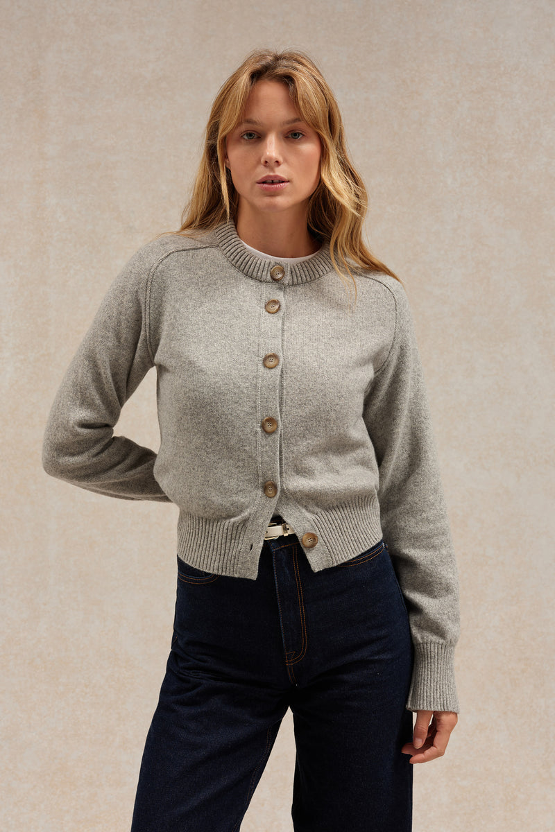 Cardigan gris clair en laine mérinos pour femme