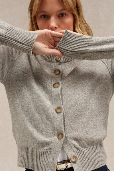 Cardigan gris clair en laine mérinos pour femme