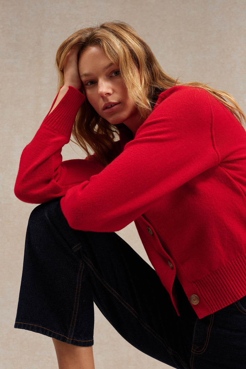 Cardigan rouge en laine mérinos pour femme