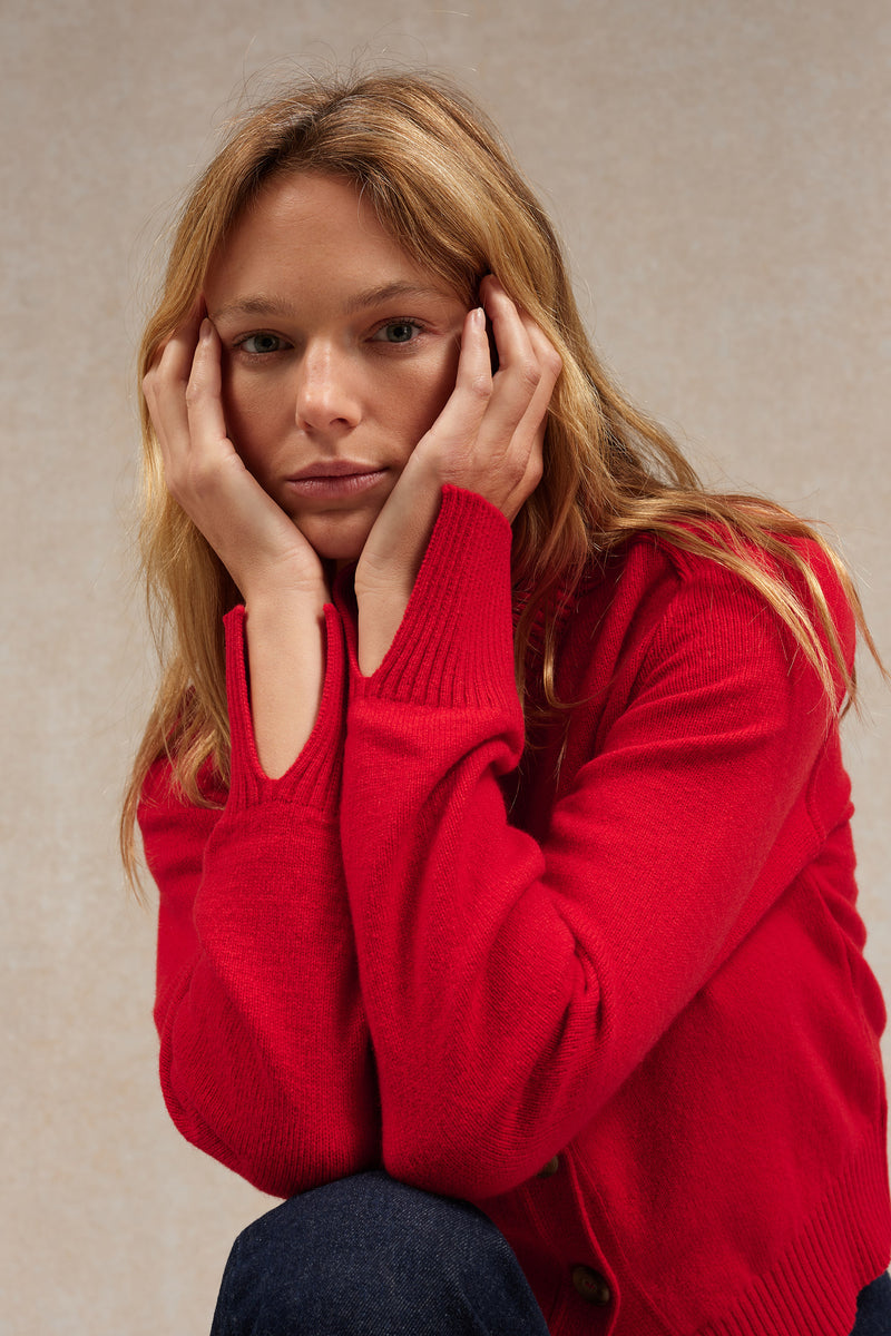 Cardigan rouge en laine mérinos pour femme